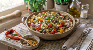 Salade de pâtes aux légumes grillés - les 3 fermes