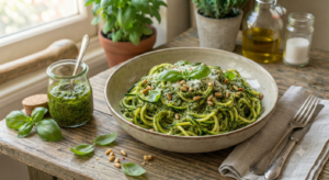Spaghettis de courgettes au pesto maison - les 3 fermes