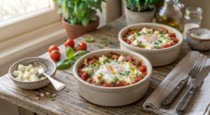 Œufs cocotte aux tomates et fromage fermier recette rapide - les 3 fermes