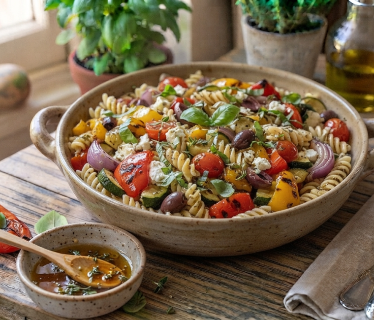 Salade de pâtes aux légumes grillés - les 3 fermes