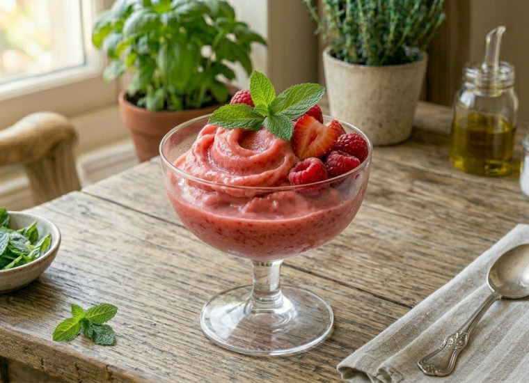 les 3 fermes - recettes surcrées canicule - Glace minute fraise-framboise